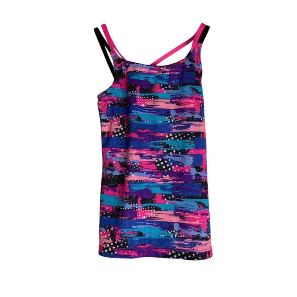 6X Danskin Freestyle multi neon tankini top